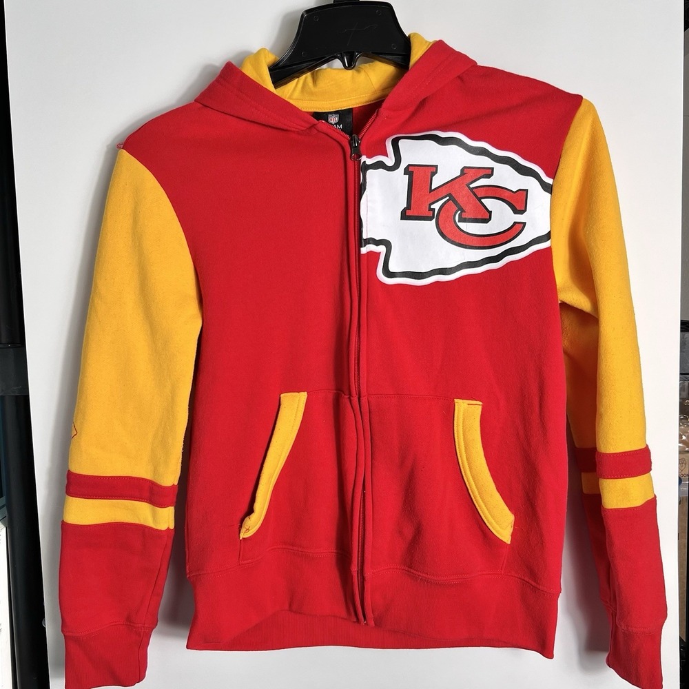 NFL Team Apparel Kansas City Chiefs Youth‎ Zip Hoodie Large 14/16 Red Yellow VGC